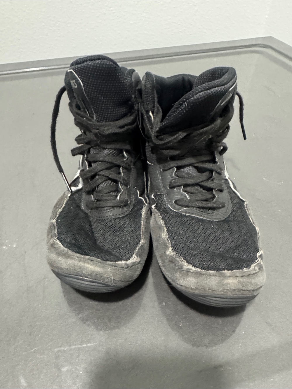 Asics Black and White High-Top Wrestling Shoes
